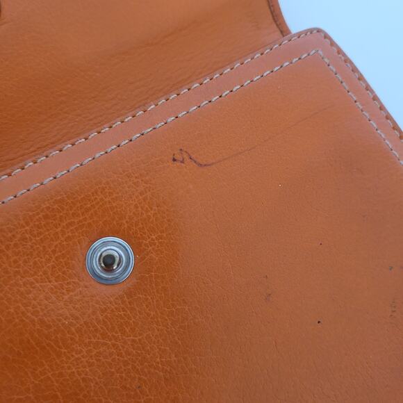 PRADA Orange Leather Logo Button Wallet Medium Envelope Folding Unisex - Picture 3 of 15